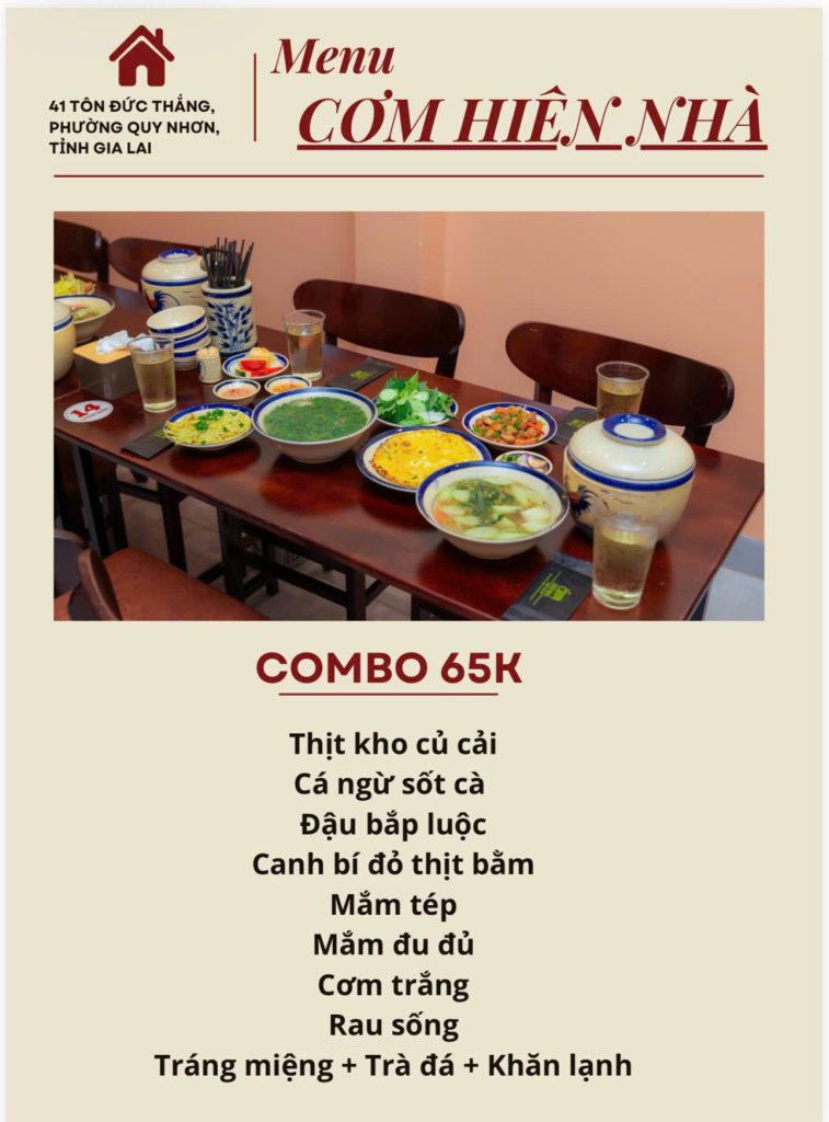Menu Cơm Hiên Nhà Quy Nhơn có gì? Combo hằng ngày và menu chọn món