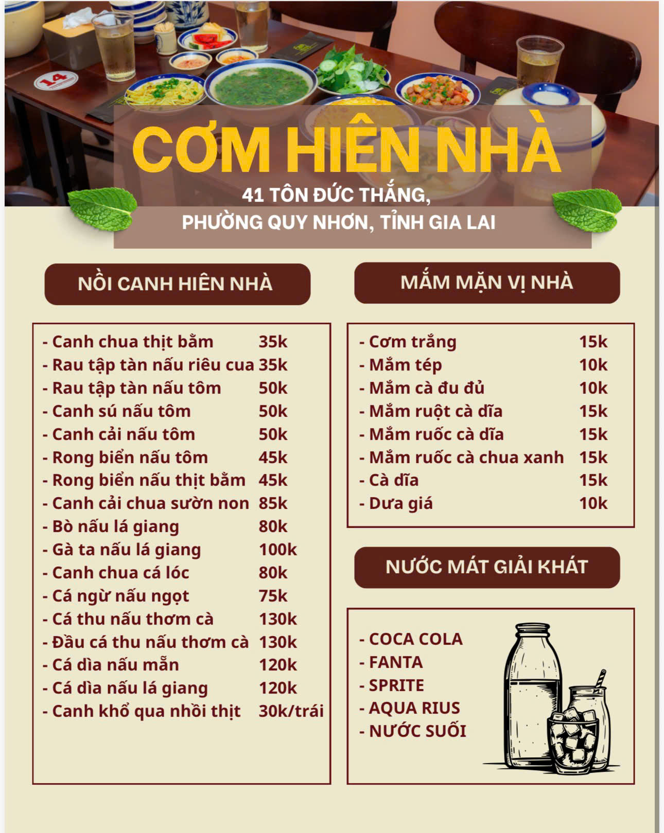 Menu chọn món Cơm Hiên Nhà 2